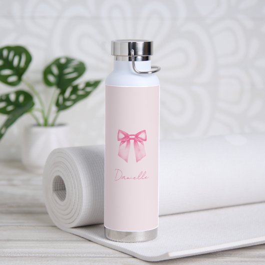 Personalized Modern Elegant Pink Bow Name Waterfles (Yoga (Gedraaid)  )