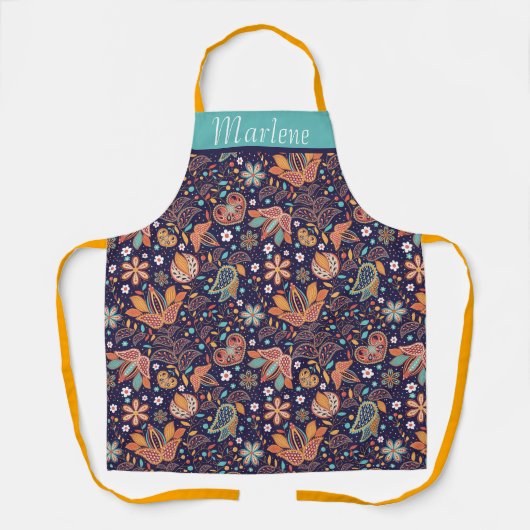 Personalized Modern Floral Apron Schort (Voorkant)