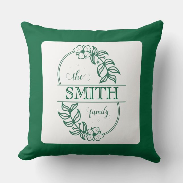  Personalized Modern Floral Family Name Monogram Kussen (Voorkant)