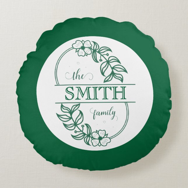  Personalized Modern Floral Family Name Monogram Rond Kussen (Voorkant)