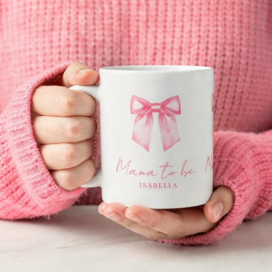 Personalized Modern Mama To Be Pink Bow Mug Koffiemok