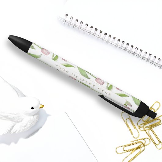 Personalized Modern Pink Tulip Flower Zwarte Inkt Pen