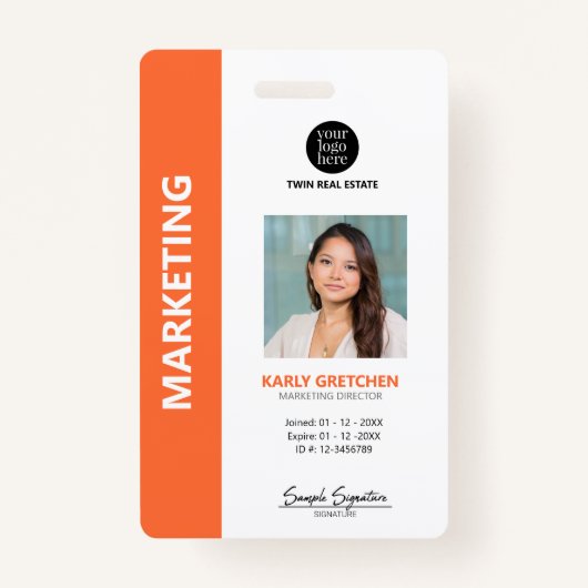 Personalized Modern Professional Employee Oranje Badge (Voorkant)