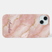 Personalized Modern Rose Quartz Marble Gold iPhone Hoesje (Achterkant horizontaal)