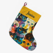 Personalized  Modern Whimsical Cat Design Grote Kerstsok (Voorkant (Hangend))