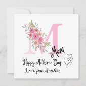 Personalized Mom Initial Floral Flat Card Kaart (Voorkant)