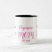 Personalized Mom Name Established Pink Script  Tweekleurige Koffiemok (Center)