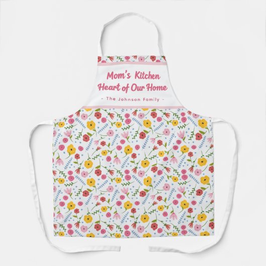 Personalized Mom’s Kitchen Floral Apron Gift Schort (Voorkant)