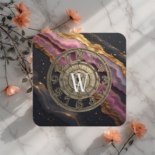 Personalized Monogram Agate Pink Rustic Metal Luxe Bier Onderzetter
