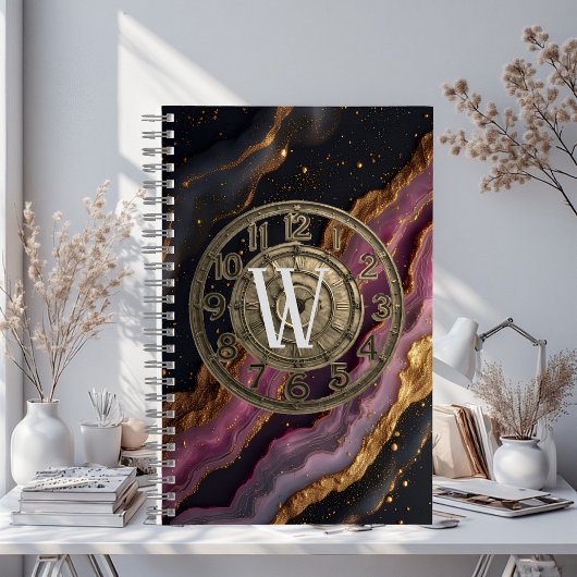 Personalized Monogram Agate Pink Rustic Metal Luxe Notitieboek