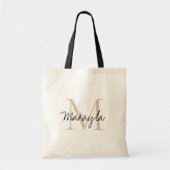 Personalized Monogram Beige Black Tote Bag (Voorkant)