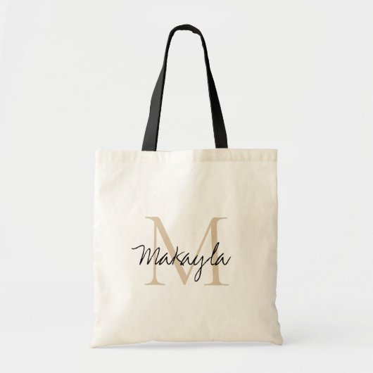 Personalized Monogram Beige Black Tote Bag (Voorkant)