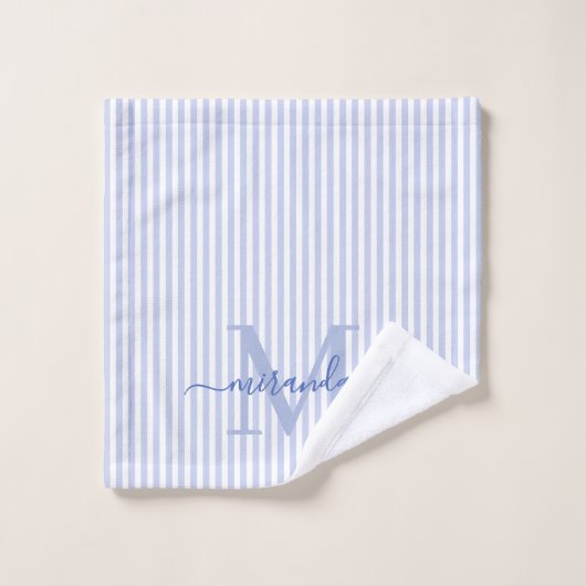 Personalized Monogram Blue & White Stripes (Gant de toilette)