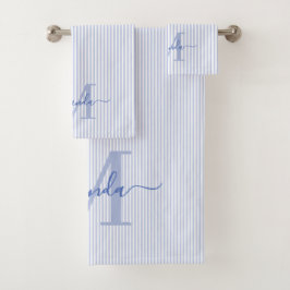 Personalized Monogram Blue & White Stripes Bad Handdoek