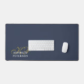 Personalized Monogram Dusty Navy Blue Gold White  Bureaumat (Keyboard & Muis)