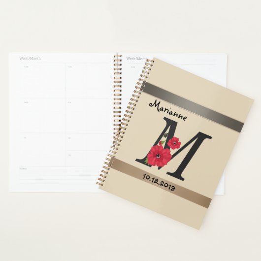 Personalized monogram editable M text red flower (Devant avec enveloppe)