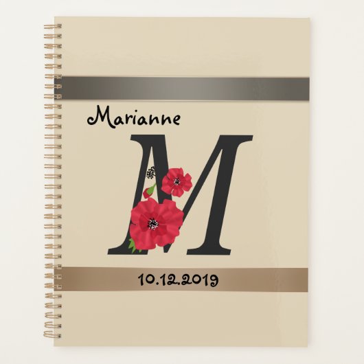Personalized monogram editable M text red flower (Devant)