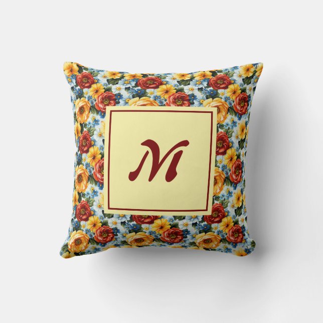 Personalized Monogram – Elegant Modern Floral Kussen (Achterkant)