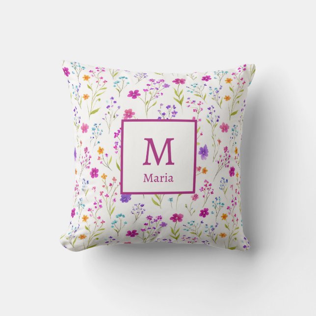Personalized Monogram - Elegant Modern Floral  Kussen (Voorkant)