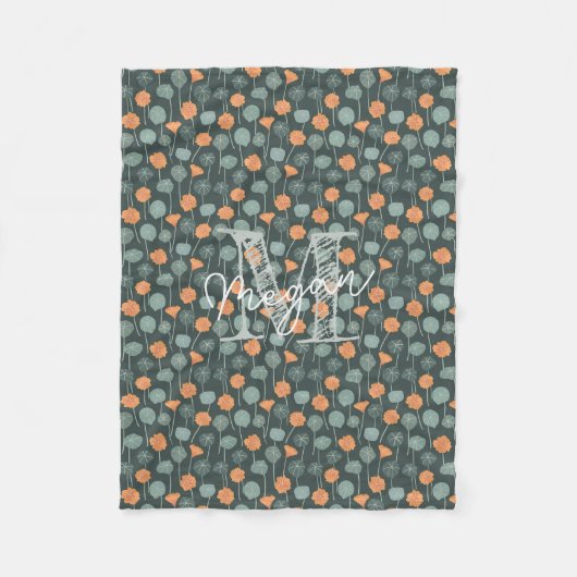 Personalized Monogram Floral Doodle Fleece Blanket (Voorkant)