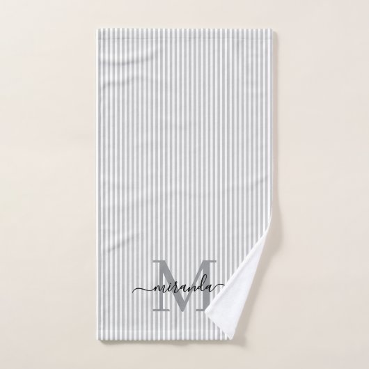 Personalized Monogram Gray & White Stripes (Serviette à main)