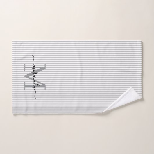 Personalized Monogram Gray & White Stripes (Serviette à main)