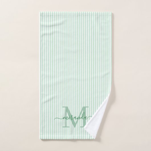 Personalized Monogram Green & White Stripes (Serviette à main)