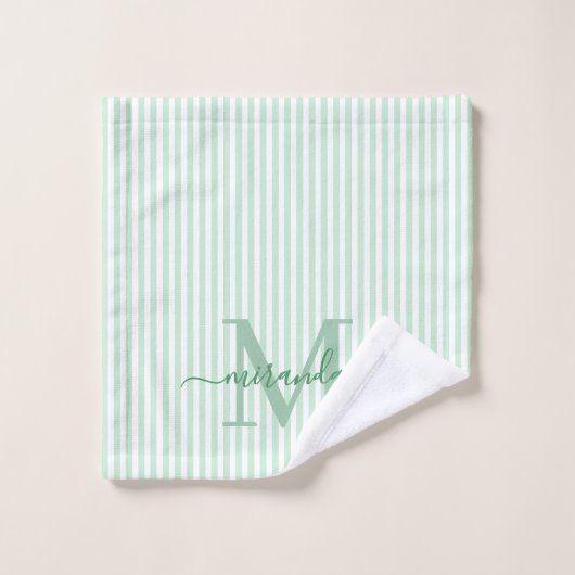 Personalized Monogram Green & White Stripes (Gant de toilette)