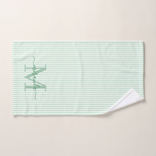 Personalized Monogram Green & White Stripes (Serviette à main)