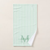 Personalized Monogram Green & White Stripes Bad Handdoek (Handdoek)
