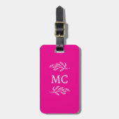 Personalized Monogram Initials Botanical Leaf Pink Bagagelabel (Voorkant verticaal)