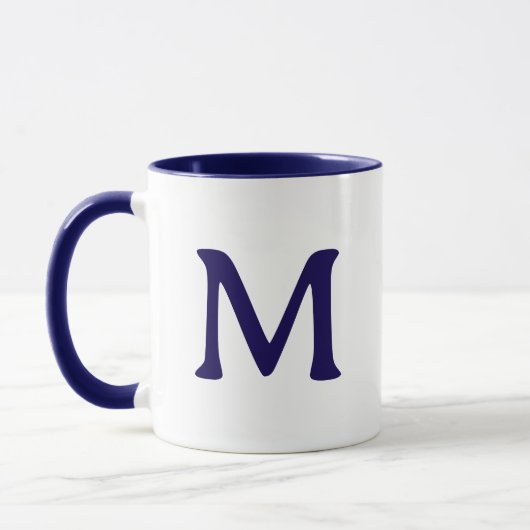 Personalized Monogram Modern Navy Blue White Mug (Gauche)