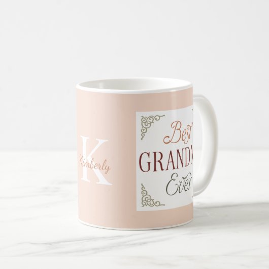 Personalized Monogram Name Best Grandma Ever Koffiemok (Voorkant rechts)