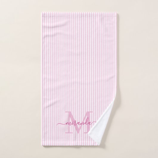 Personalized Monogram Pink & White Stripes (Serviette à main)