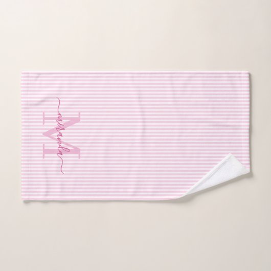 Personalized Monogram Pink & White Stripes Bad Handdoek (Handdoek)