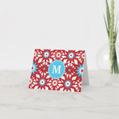 Personalized Monogram Red Teal Blue Star Pattern Notitiekaartje (Voorkant)