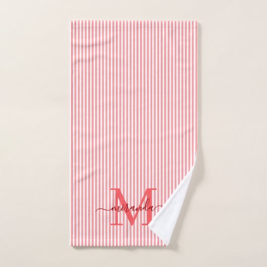 Personalized Monogram Red & White Stripes (Serviette à main)