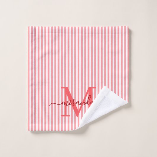 Personalized Monogram Red & White Stripes (Gant de toilette)