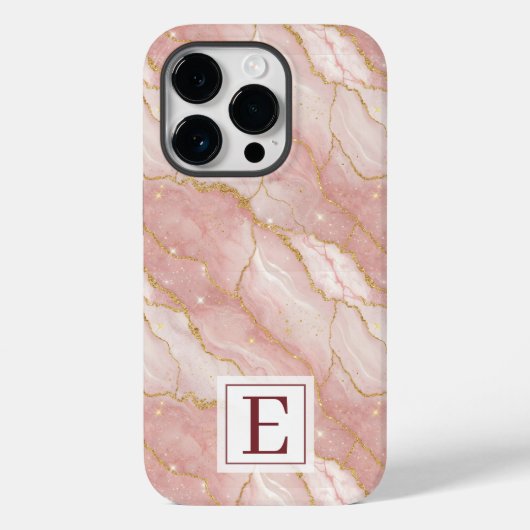 Personalized Monogram Rose Quartz Gold Case-Mate iPhone Case (Achterkant)
