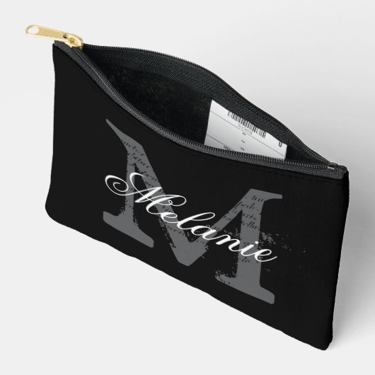 Personalized monogram small black cosmetic bag etui (Open)