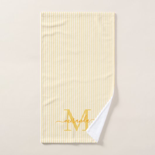 Personalized Monogram Yellow & White Stripes (Serviette à main)