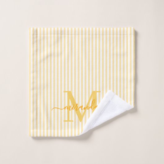 Personalized Monogram Yellow & White Stripes (Gant de toilette)