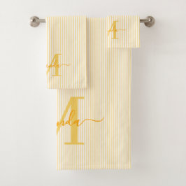 Personalized Monogram Yellow & White Stripes Bad Handdoek