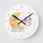 Personalized Moon & Stars Nursery Clock Lavender Ronde Klok (Voorkant)