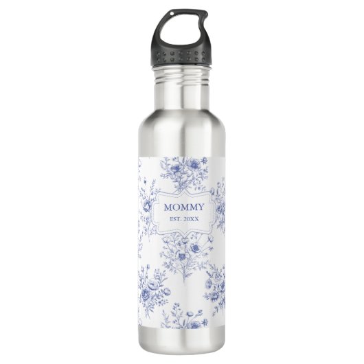 Personalized Mothers Day Blue Flowers Floral Waterfles (Voorkant)