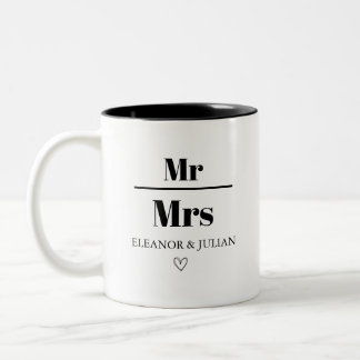 Personalized Mr and Mrs Mug Custom Couple Name Wed Tweekleurige Koffiemok