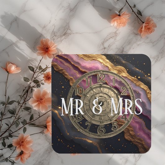 Personalized Mr & Mrs Agate Pink Romantic Luxury Bier Onderzetter