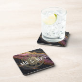 Personalized Mr & Mrs Agate Pink Romantic Luxury Bier Onderzetter (Rechterzijde)