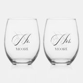 Personalized Mr. & Mrs. Stemless Wine Glass Wijnglas Zonder Voet (Voorkant)