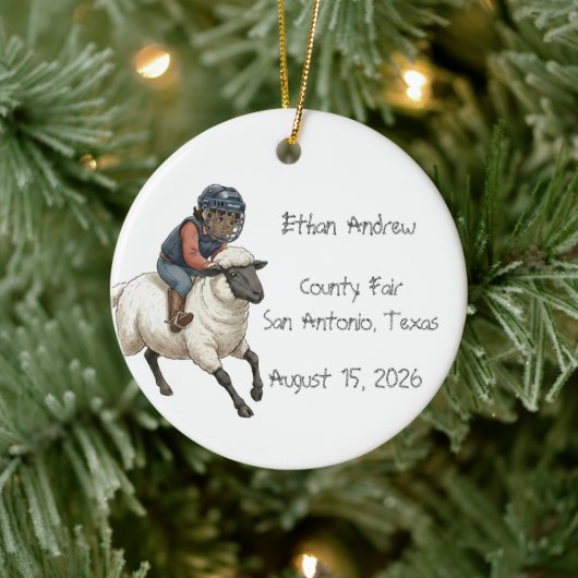 Personalized Mutton Bustin Rodeo Boy Keramisch Ornament (Boom)
